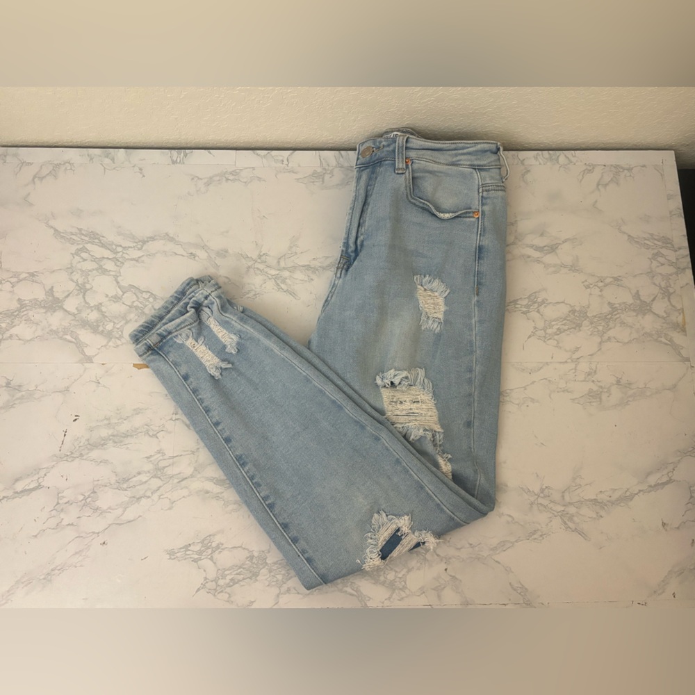 Wax Jean Women’s 5 / 27 High Waisted Light Blue Distressed Skinny Leg Denim - Picture 1 of 5